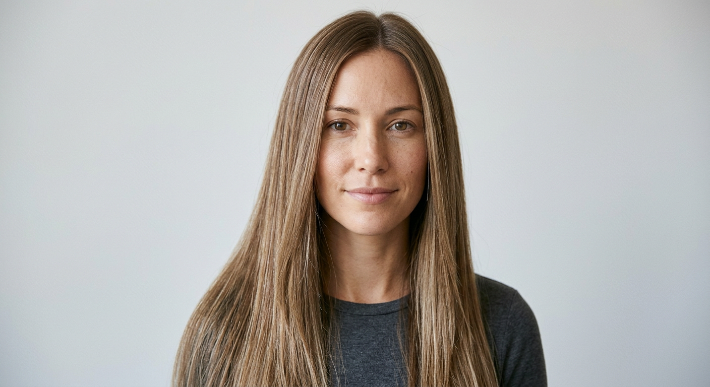 Long wavy brunette hair with fine blonde babylights, a softly blended balayage effect and a centered part.